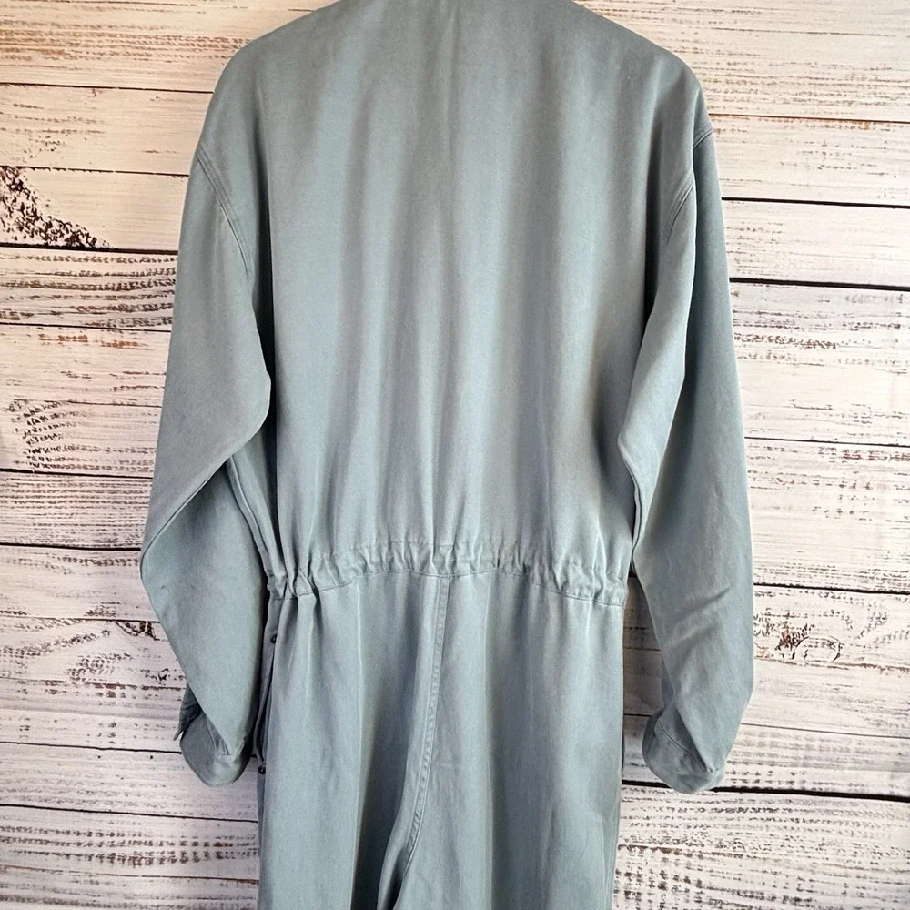 Vintage 90s Chambray Utility Jumpsuit L Cinched Waist Workwear Minimalist Button